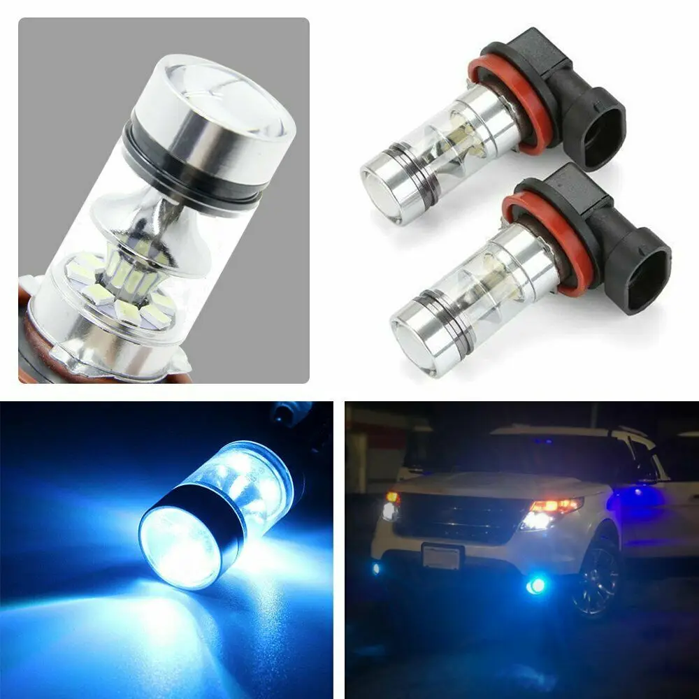 

360° Headlight Bulb Fog Lamp H8 H9 Ice Blue 100W 12V 2323 2x 3600LM 8000K