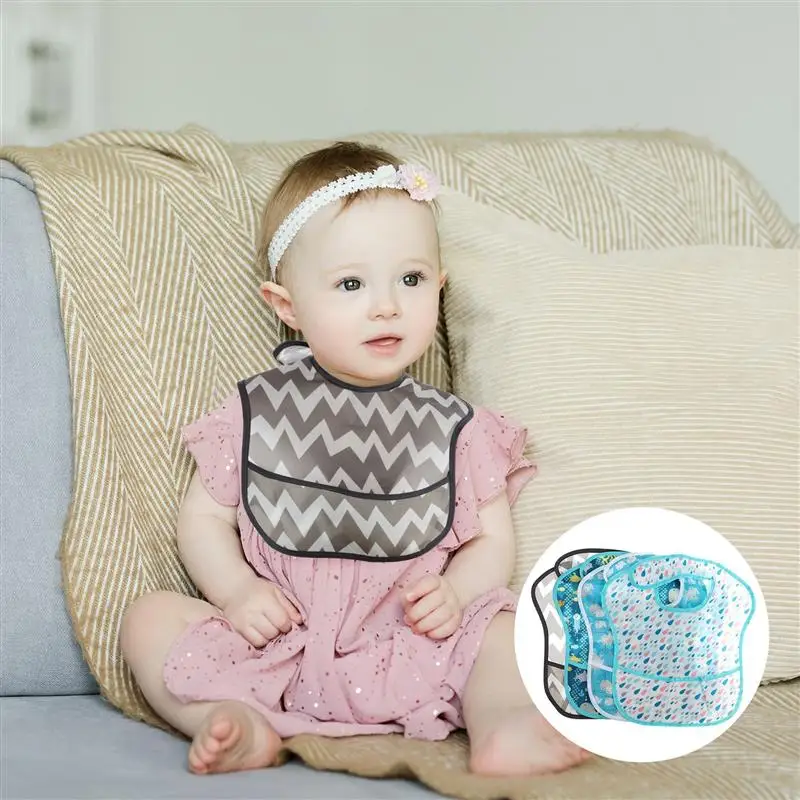 

4pcs Polyester Newborn Food Catcher Waterproof Baby Feeding Bibs with Pocket