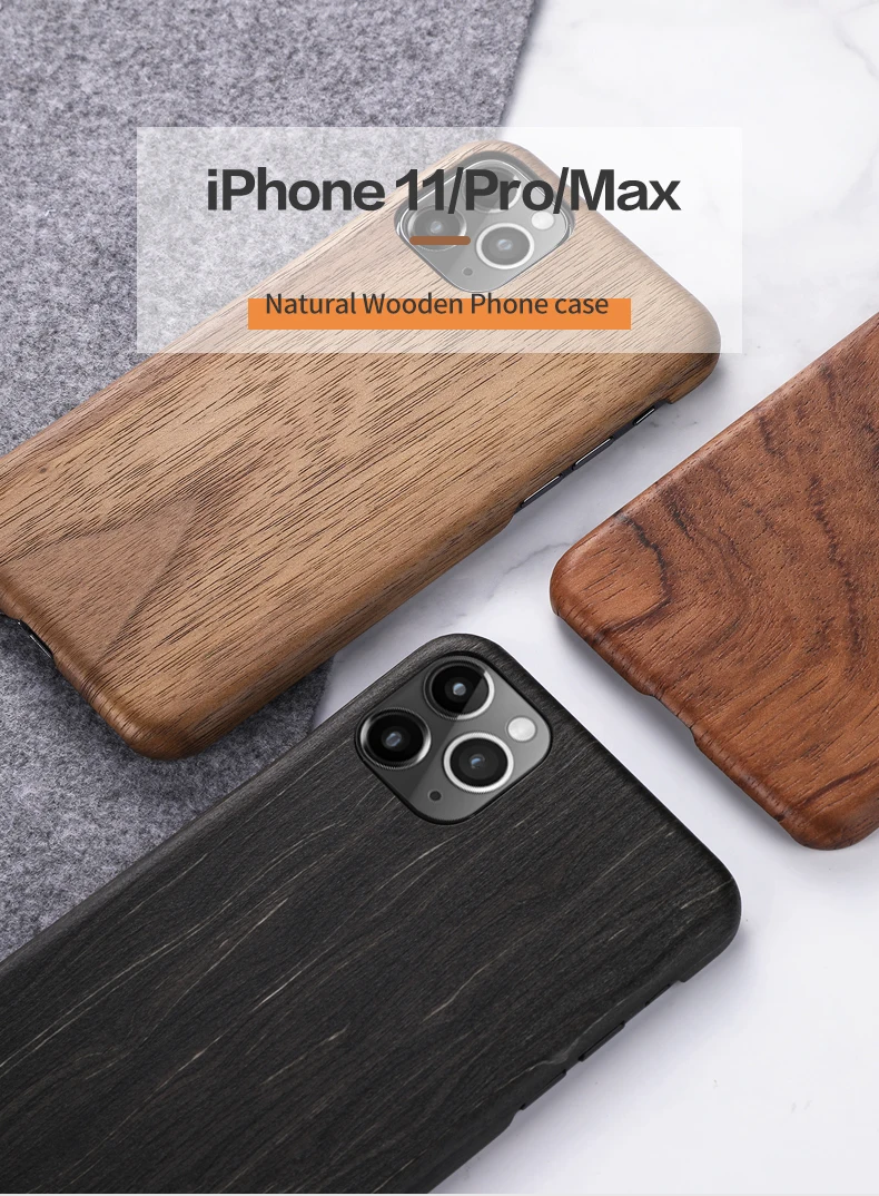 SanCore Original Real Wood Rosewood Cover Phone Shell for iPhone 11 Pro Max Natural Luxury Wooden Pattern Walnut Protective Case