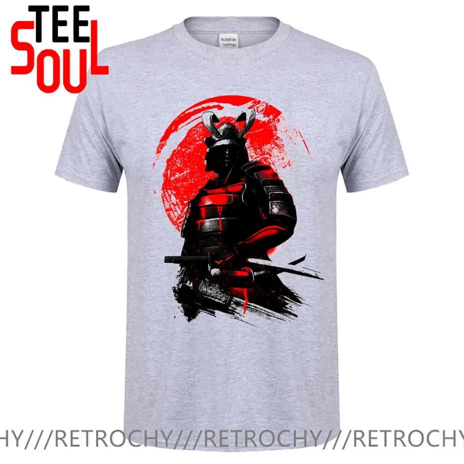 

Fashion Samurai Warrior T-Shirt Retro Cool Cotton Swordsman Tee Men Short Sleeves Round Neck T Shirt Japan Anime Bushido Tshirt