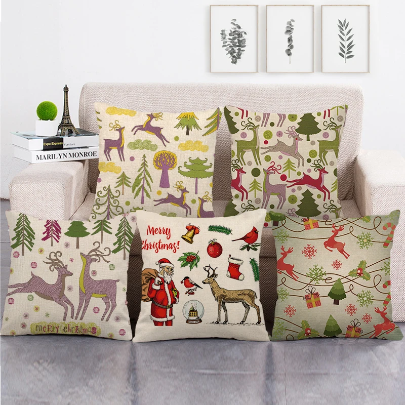 45 см * простой дизайн Рождественский олень льняные хлопковые наволочки для