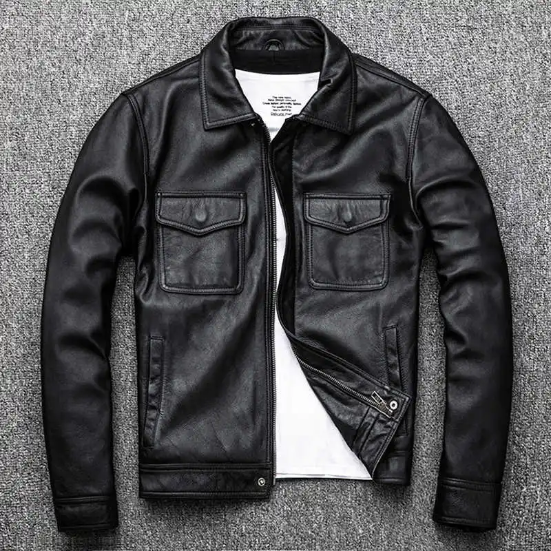 

men's Amekaji style vintage genuine leather jacket with pockets brown black cow leather coat for men American casual jacket