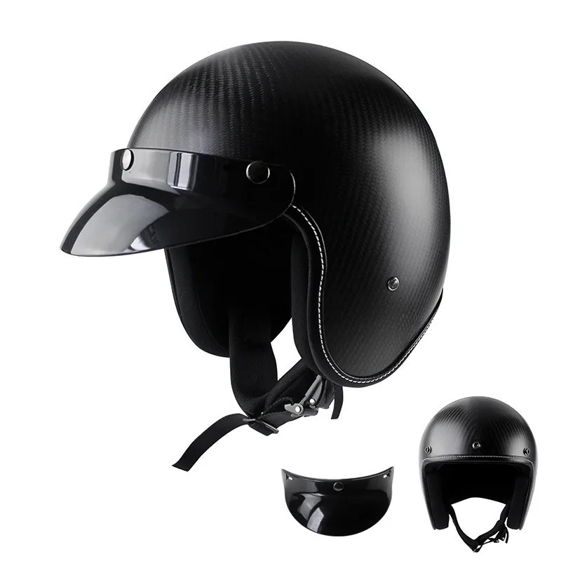 New Light good quality Carbon fiber motocross helmets vintage retro 3/4 open face helmet casque motocross free shipping