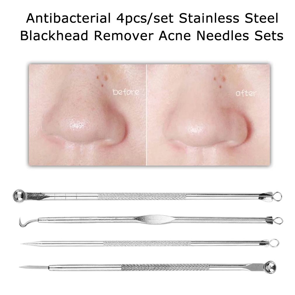 4pcs/set Acne Blackhead Removal Needles Stainless Steel Pimple Spot Comedone Extractor Beauty Face Pore Cleanser Skin Care Tools |