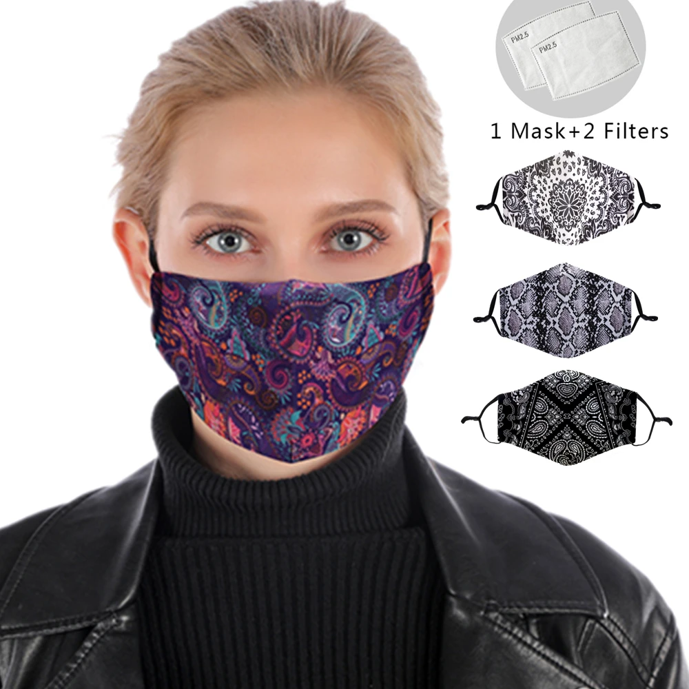 

Bandana Reusable Mouth Mask Washable Face Mask With Filter Fashion Adjustable Straps Windproof Mouth-muffle Flu Mask Paisley