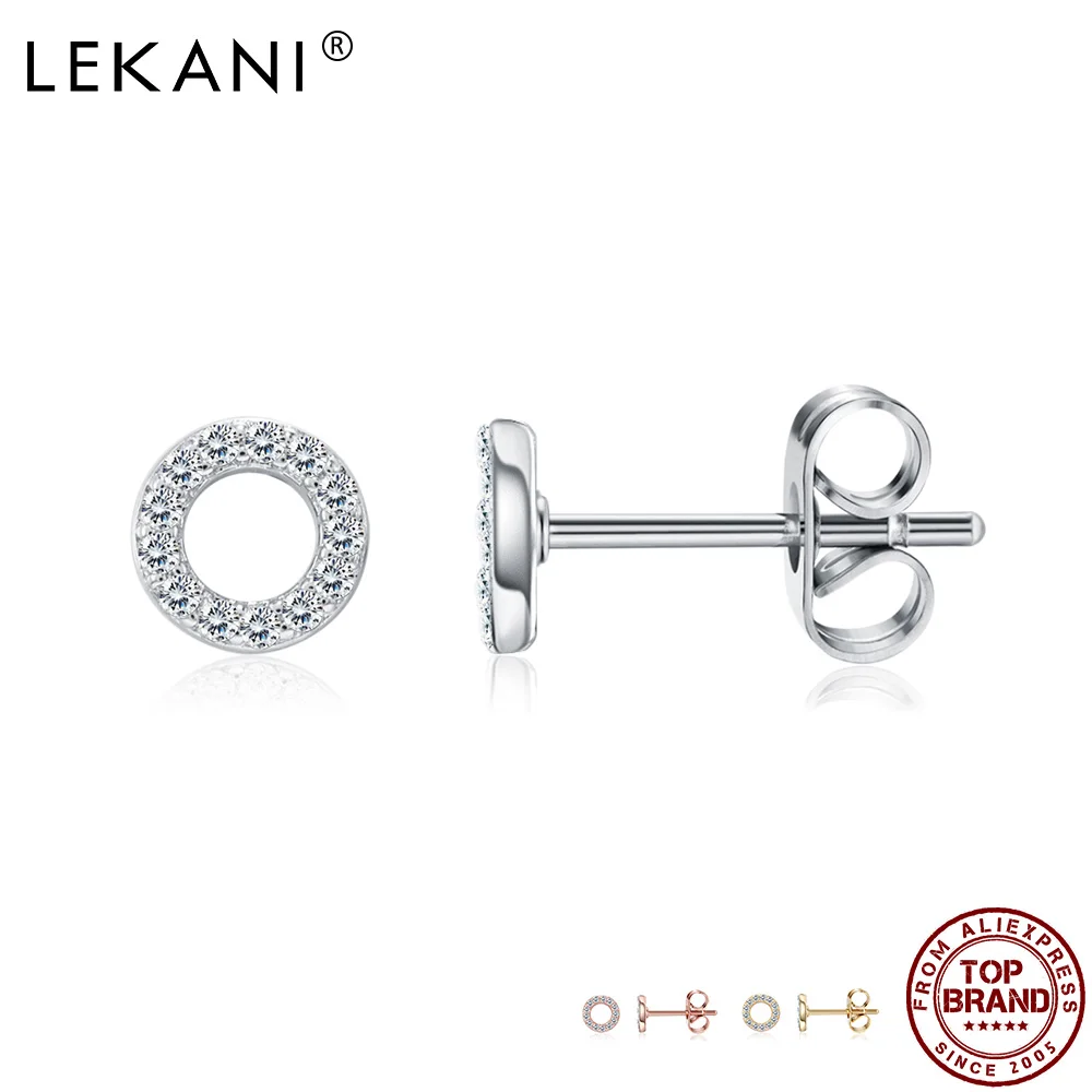 

LEKANI Fashion Full 5A Clear Cubic Zirconia Small Stud Earrings For Women 3 Colors O Shape Earring Anniversary Female Jewelry