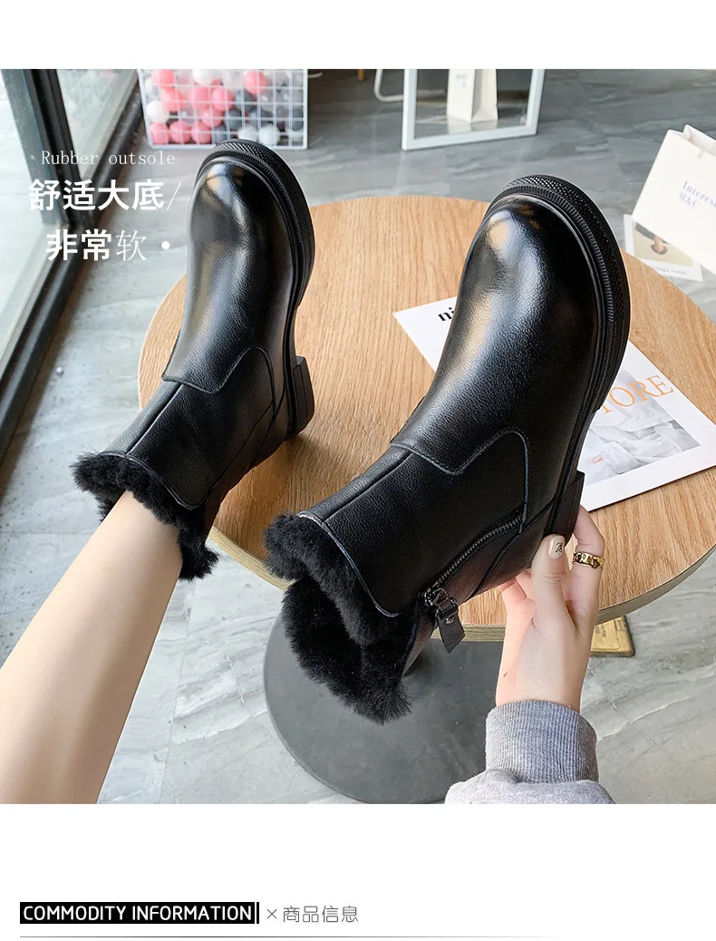 Zapatos de mujer; Новинка года; зимние кожаные женские хлопковые ботинки; шерстяные пинетки с боковой молнией; кожаные женские ботинки
