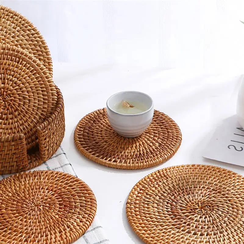 Placemat Pad Coasters Kitchen Table Mats Rattan Caoaster Bowl Mats Padding Mat Insulation Pad Round Placemats Hand-made