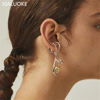 xialuoke punk metal line twisted bowknot ear bones clip for women minimalism gold ball pendant clip on earrings jewelry