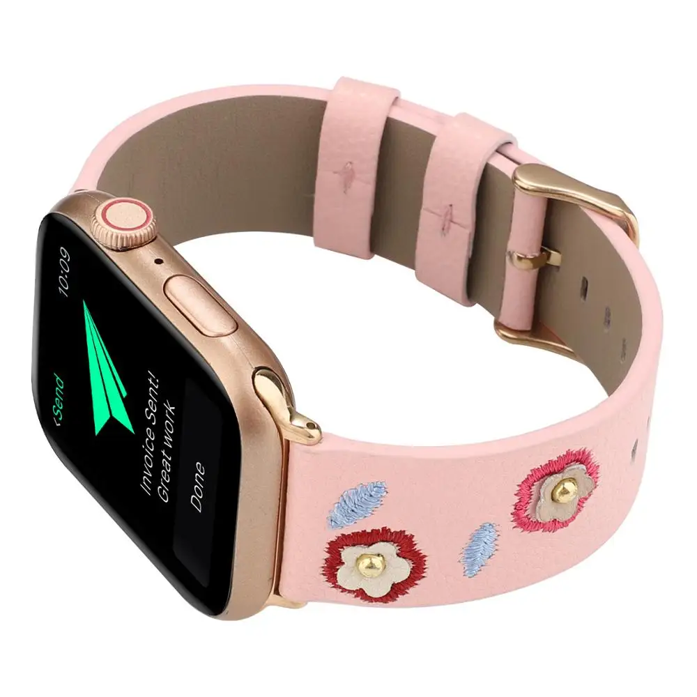 Ремешок с цветочной вышивкой для apple watch Band 40 мм 44 38 42 спортивный браслет из мягкой