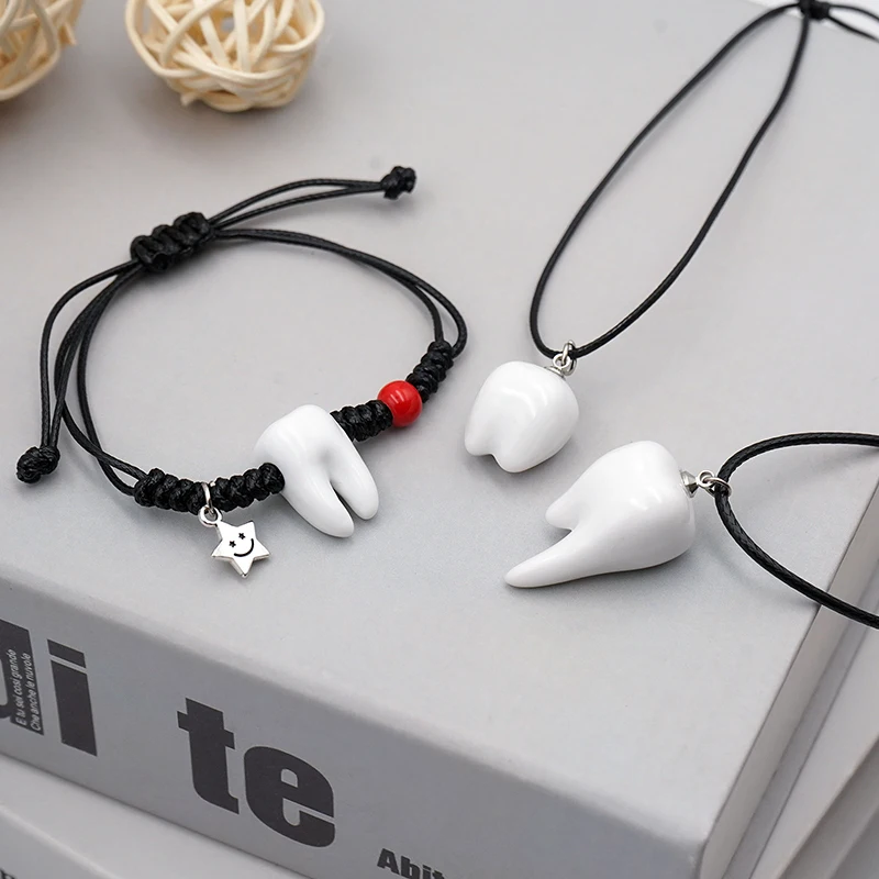 

Teeth Shape Gift Bracelet Necklace Dental Dentist Gift Fashion Simulation Cartoon Ceramic Tooth Lovely Girls Gift Lover Gift