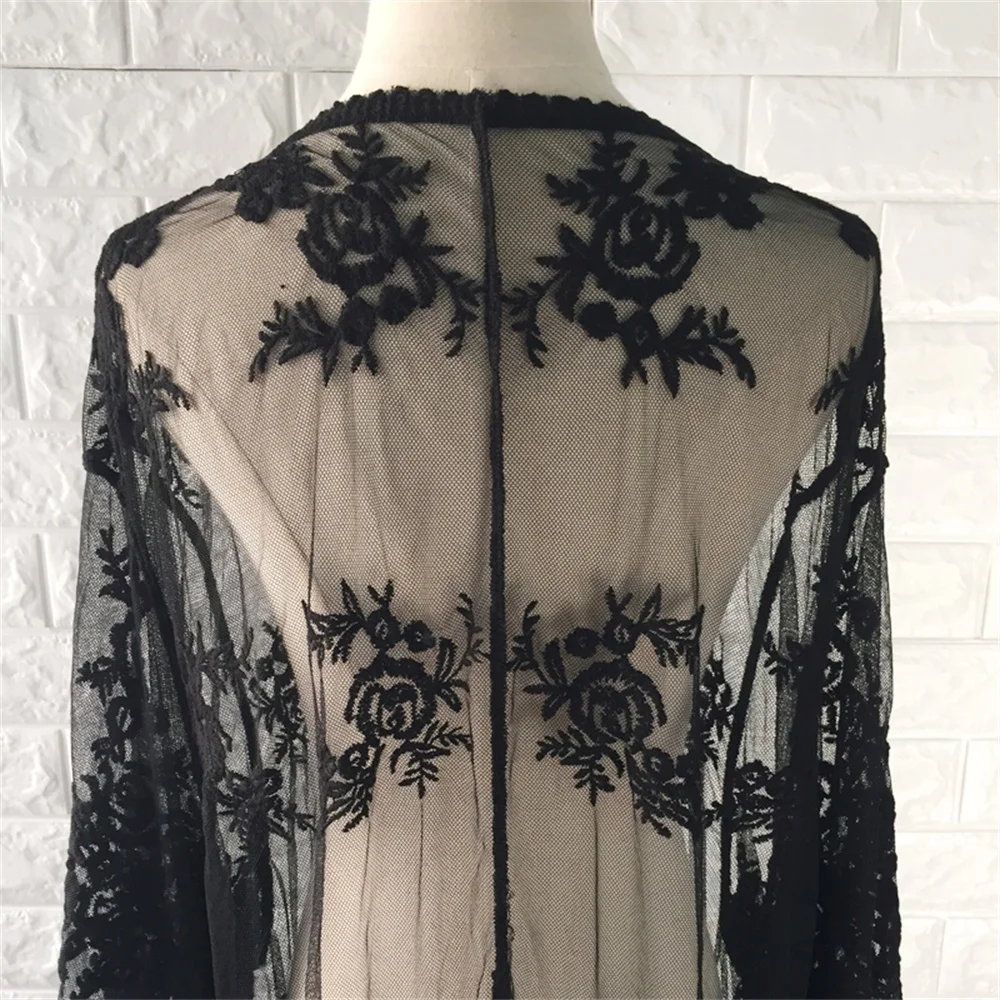 

New Women Sunscreen Shirt Embroidered Mesh Long Lace Cardigan Summer Beach Holiday Loose Bikini Shawl Bohemian Ladies Beachwear