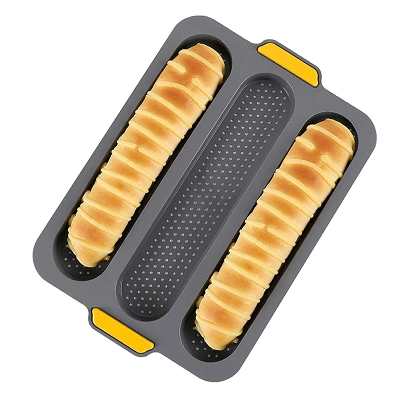 

Baguette Baking Tray Kits,3 Slot Non-Stick Bread Mould With Oil Brush,For Baking French Bread,Baking Tools