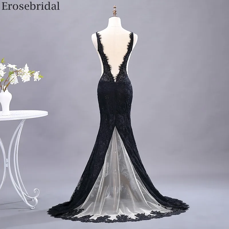Женское просвечивающее платье Русалка Erosebridal Черное длинное кружевное вечернее