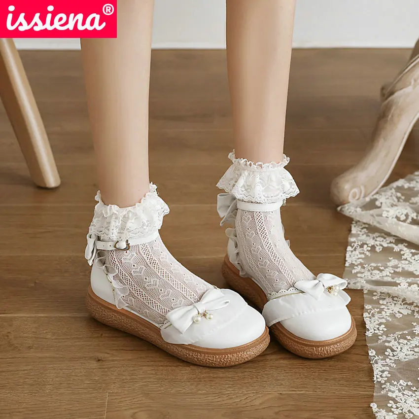 

ISSIENA 2021 девочек кожа; Обувь принцессы; Сезон лето детская обувь с украшением в виде банта для девочек старшего возраста на Плоском Каблуке; Т...