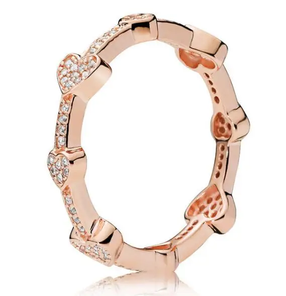 

Authentic 925 Sterling Silver pan Ring Rose AlluP Ring Hearts With Crystal Rings For Women Wedding Party Gift Jewelry