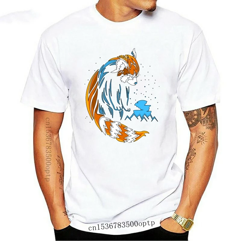 

New Tribal Red Panda long tail T shirt men tattoo landscape bear Tee shirt mountain moon design animal printed t-shirt homme hip