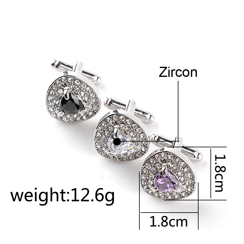 

Luxury Cufflinks For Mens And Women Zircon Black Purple White Crystal Fashion Brand Cuff Botton High Quality