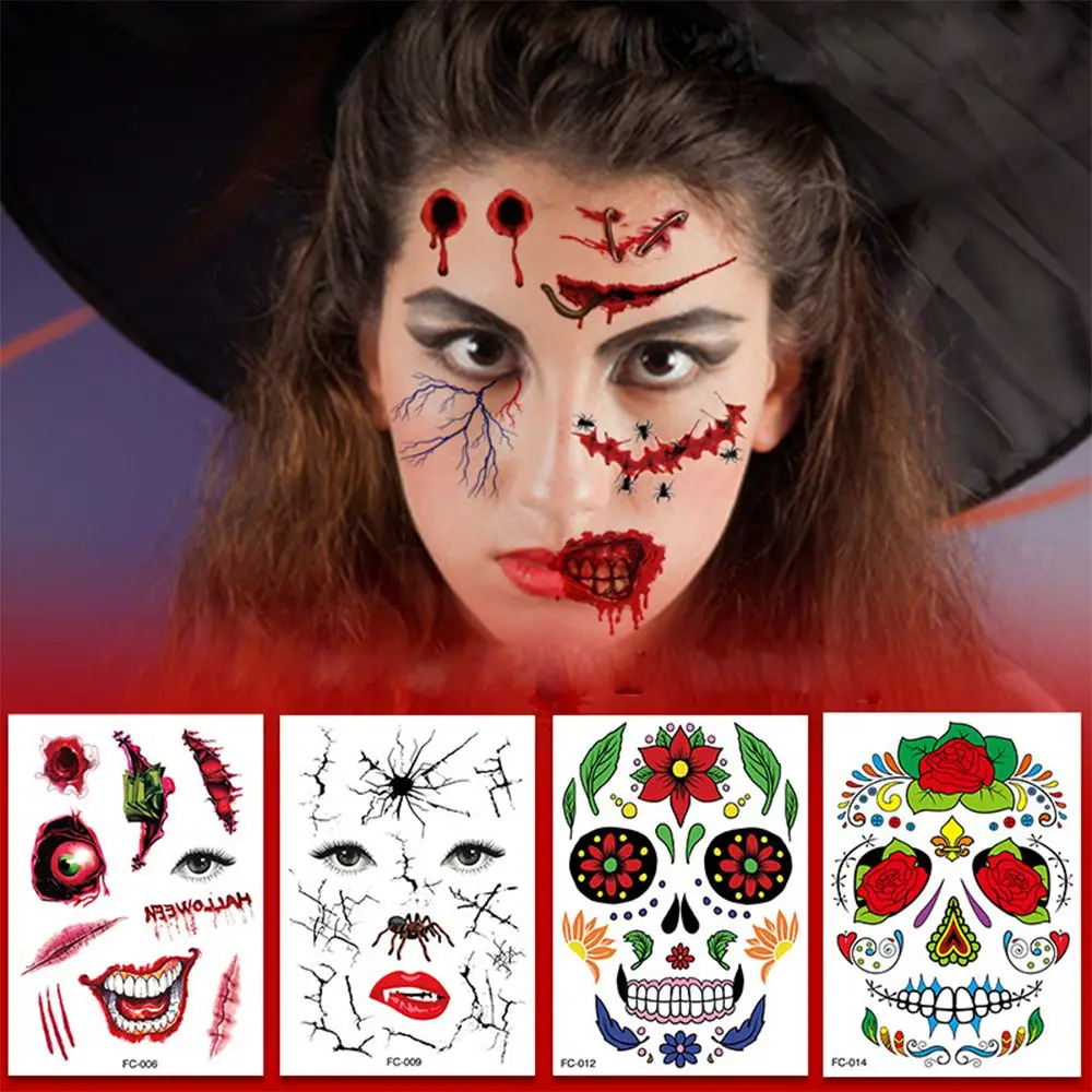 

Funny Halloween Tattoo Sticker Masquerade Face Sticker Horror Scar Waterproof Tattoo Sticker Decoration