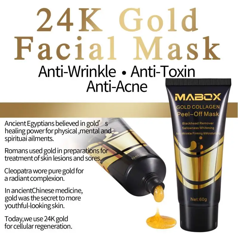 

Mabox Gold Collagen Peel Off Facial Mask Blackhead Removal Anti Aging Wrinkle Firming Skin Deep Cleansing Hydration Mask TSLM2