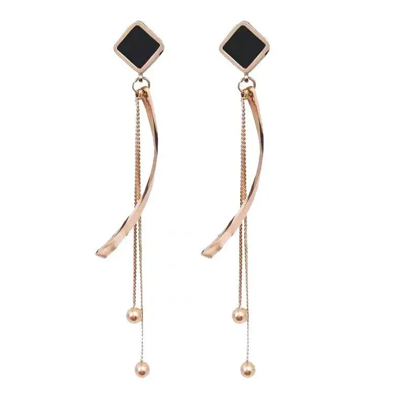 

Korean Personality Long Tassel Titanium Steel Earrings Female Simple Geometric Earrings Fashion Jewelry 2020