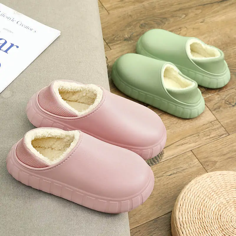 

Зимние теплые меховые тапочки для мужчин и женщин, сандалии-слайды, самая теплая Нескользящая хлопковая домашняя обувь на толстой мягкой по...