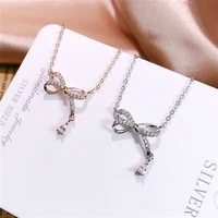 exquisite real 925 sterling silver charming bow knot pendant necklaces lasting shine chain and zirconia good looking rosette