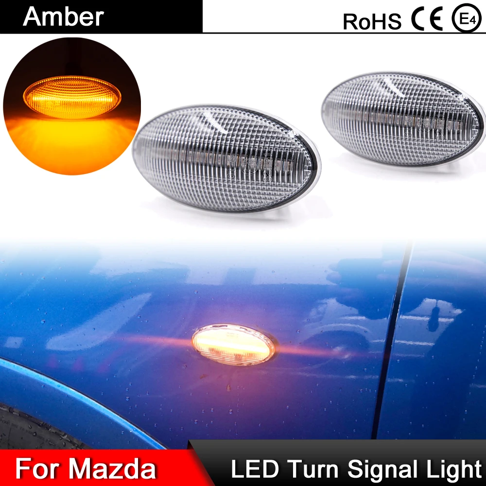 

Лампа указателя поворота, 2 шт., с прозрачными линзами, светодиодный, боковой, габаритный фонарь, янтарная, для Mazda 2, Mazda 3, Mazda 5, Mazda 6, BT-50, MPV II