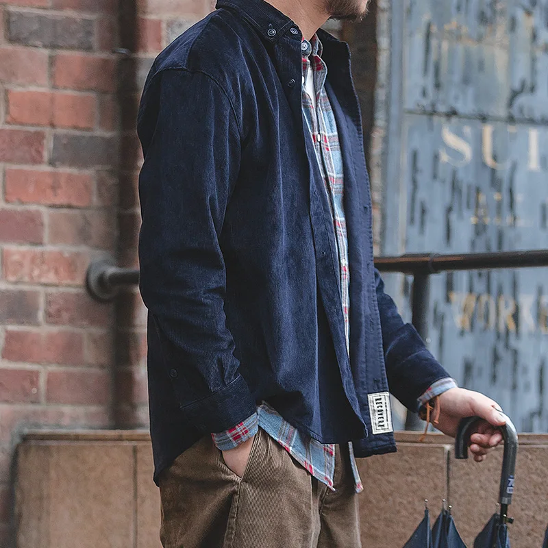 Мужская Вельветовая рубашка с длинным рукавом на пуговицах карманом | одежда