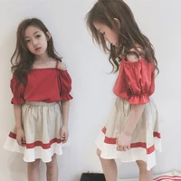 2021 summer childrens clothing korean version puffy sleeves camisole skirt suit big child two piece suit