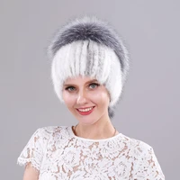 mink fur winter hats for women luxury silver fox fur pompom real mink fur hats elastic knitted beanies winter hat bomber bonnets