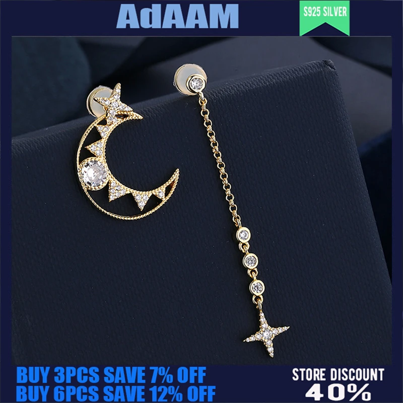 

S925 Sterling Silver New Golden Yellow Star Moon Asymmetrical Earrings Female Fashion Luxury Personalized Jewelry Party Gift