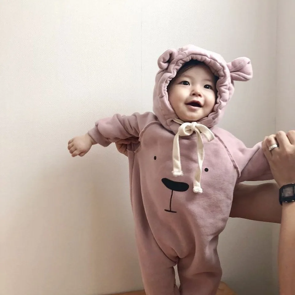 

New Baby Girl Romper Thick and Velvety Bear Ear Print Loose Jumpsuit Climbing Suit Toddler Girl Romper Baby Girl Jumpsuit