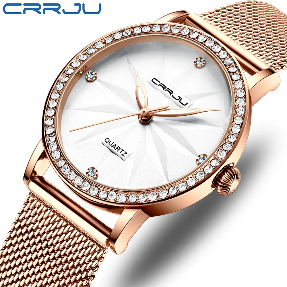 

Fashion Casual Clock Ladies Gift Watch Women Top Luxury Brand CRRJU Quartz Wristwatch Waterproof Dress Watch relojes mujer