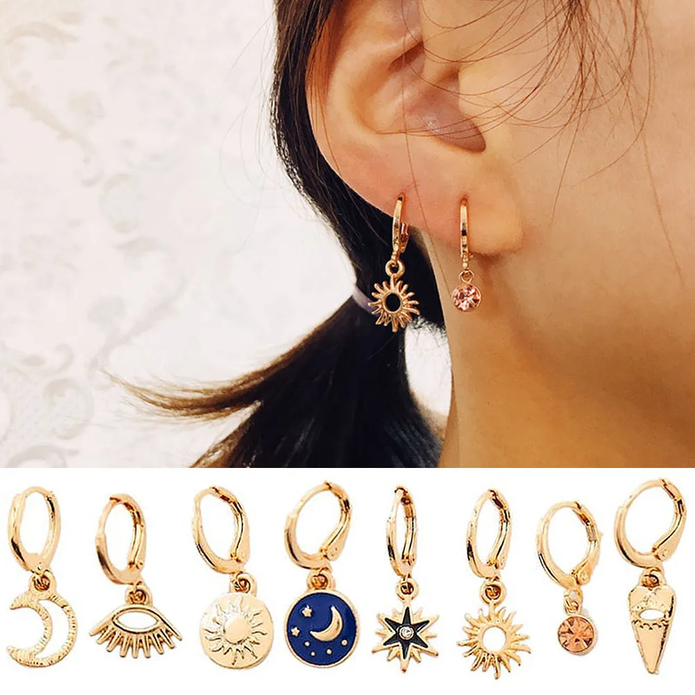 Женские серьги кольца Flatfoosie романтичные маленькие золотого цвета в форме звезды