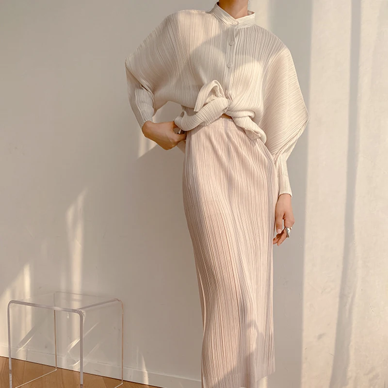 Женская однобортная плиссированная рубашка DEAT свободный однотонный офисный топ