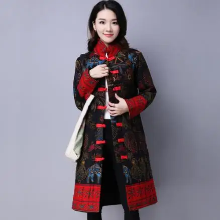 Женское хлопковое пальто с воротником-стойкой свободное винтажное в китайском
