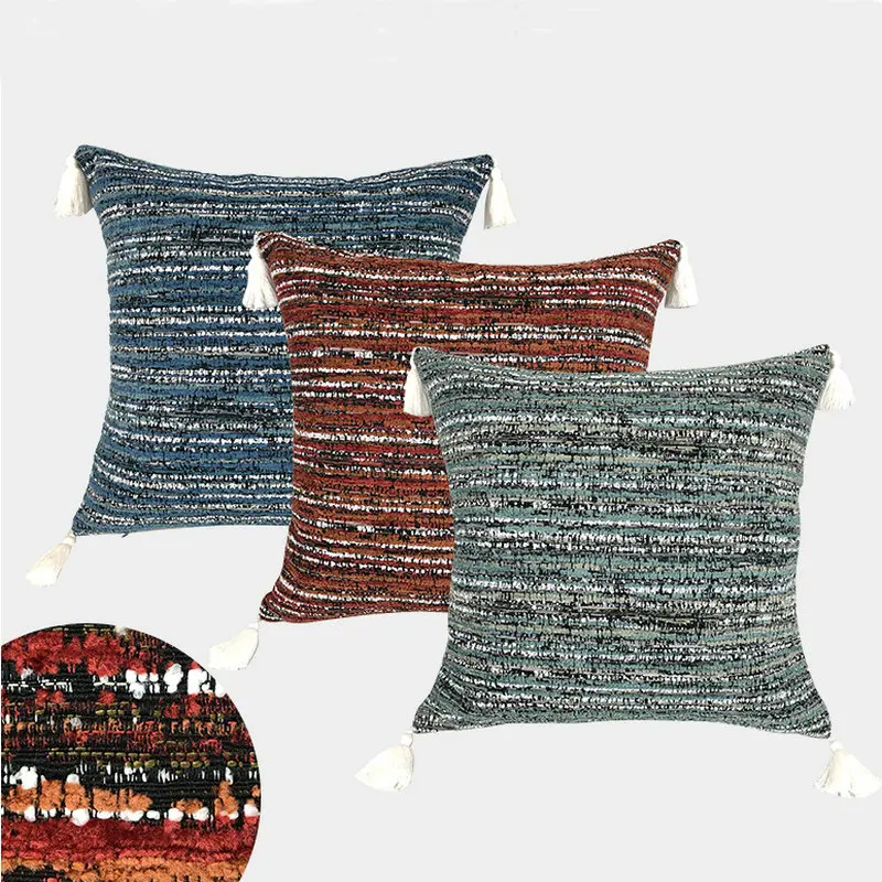 

Luxury Textured Stripe Cushion Cover With Tassel Nordic Style Tufting Sofa Pillow Case Home Car Living Room Decor Pillowcase