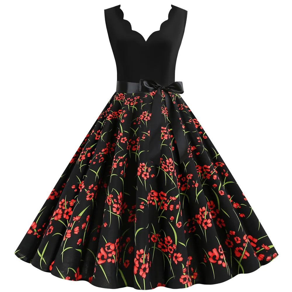 С цветочным принтом Летние платья без рукавов для женщин размера плюс 3XL черный