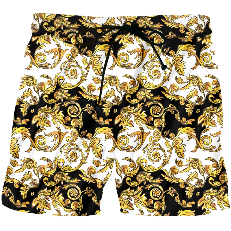 

Novelty 3D Golden Floral Printing Baroque Style Boardshorts Summer Short Pants Luxury Royal Men's Hip Hop Shorts Homme Wholesale