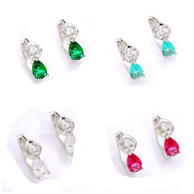 Серьги-кольца женские с фианитом кольца небольшого размера цвет белое золото