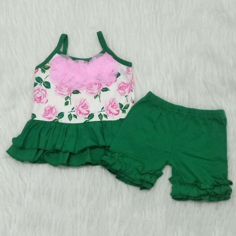 

Летний модный комплект одежды для маленьких девочек, зеленый топ на бретелях-спагетти с коротким нарядом, Лидер продаж, детская одежда