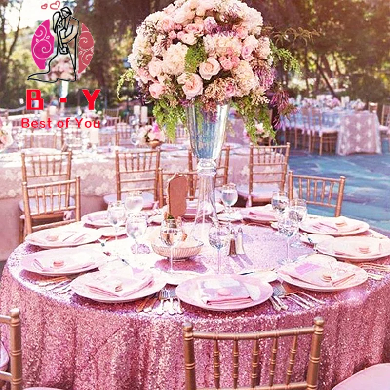 B·Y Sequin Round Tablecloth Pink Gold Sequin tablecloth on the table decoration for dinner party Wedding birthday tablecloth-530