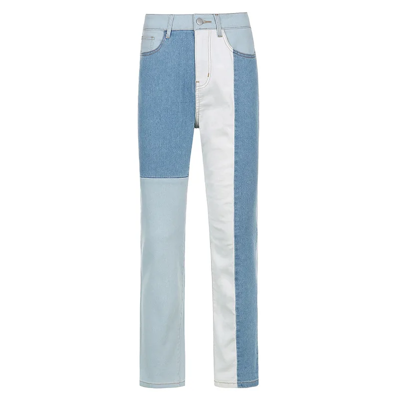 

Patchwork Skinny Pencil Jeans Women Vintage High Waist Pants Capris Elegant Chic Long Trousers Ladies Streetwear PA52372