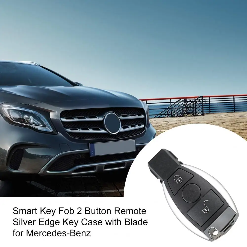

50% Hot Sales!!! Smart Key Fob 2 Button Remote Silver Edge Key Case with Blade for Mercedes-Benz