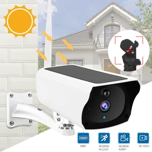 solar security camera 1080p wireless wifi solar panel rechargeable battery bullet pir motion alarm video surveillance camera free global shipping