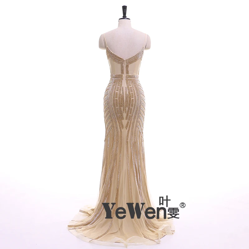 Золото Русалка Вечерние платья кристаллы 2016 В Средства ухода за кожей Шеи Для