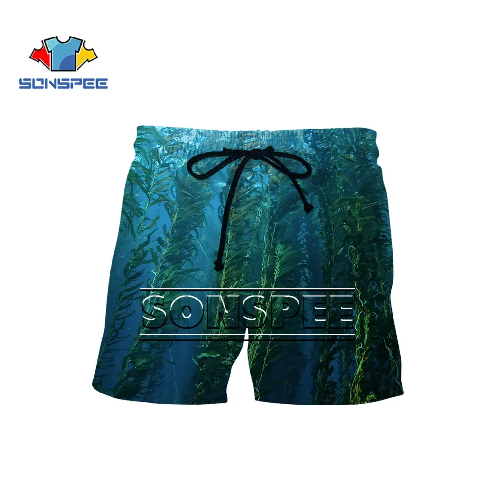 

SONSPEE 3D Printing 2021 Summer New Seaweed Fashion Harajuku Beautiful Casual Beach Seabed Shorts Unique Green Plus Size Shorts