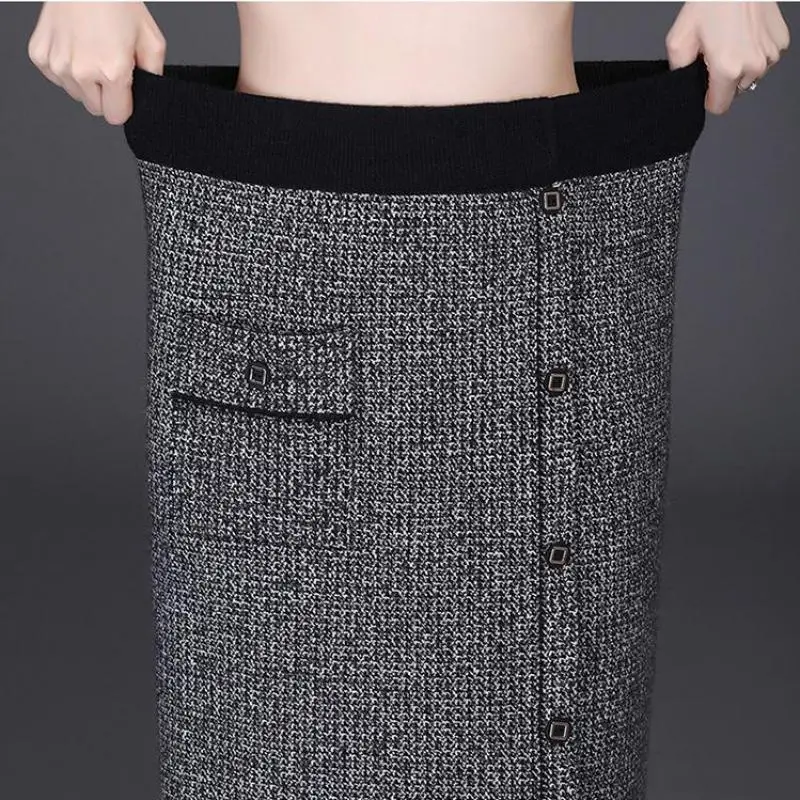 

Autumn & Winter New Arrival Knitted Plaid Skirt Elastic High Waist Slimmer Single Breasted Women A-line Long Skirt Free Shipping