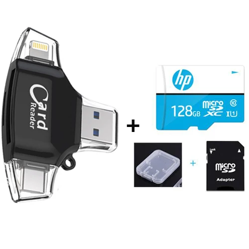 Supersonic 4 в 1 Micro SD кард-ридер для iPhone iPad/Android/Macbook tf карта адаптер с Micro usb type C игровая камера просмотра - Цвет: Black n 128GB TF